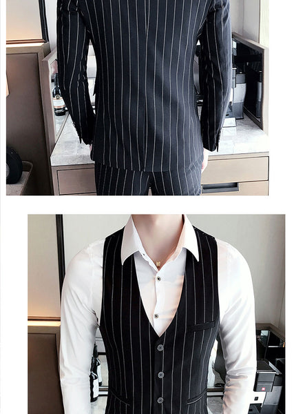 Double Breasted Slim Fit Striped 3 pcs Set