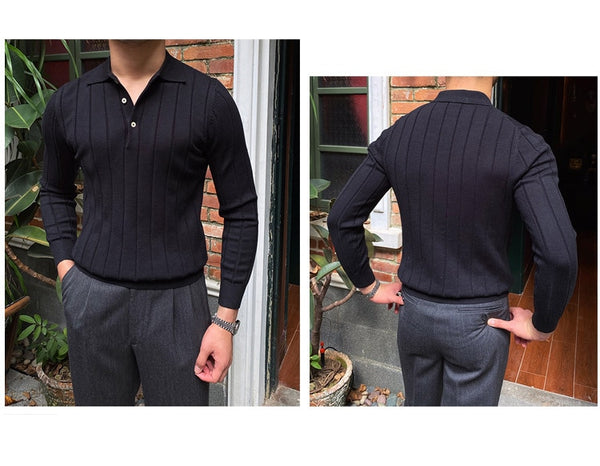 Knitted Sweater Striped Polo Shirt