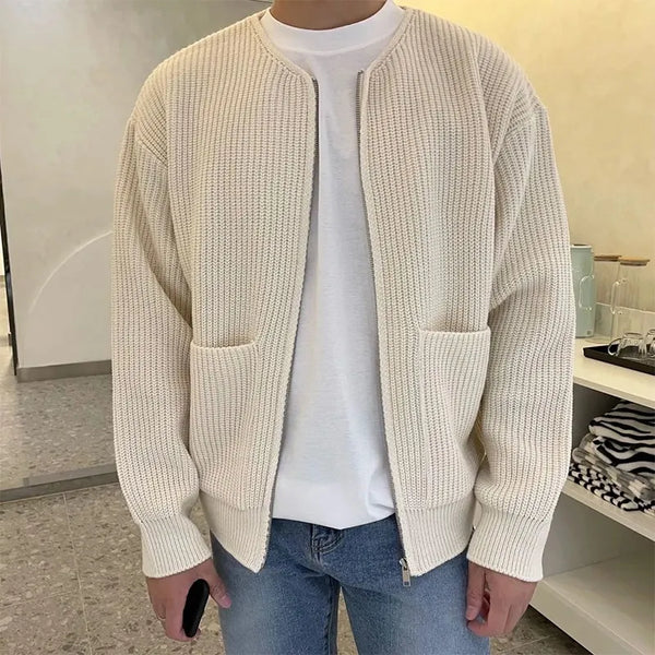 Round Neck Zipper Knitted Outwear