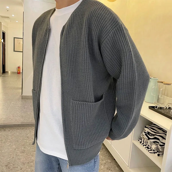 Round Neck Zipper Knitted Outwear