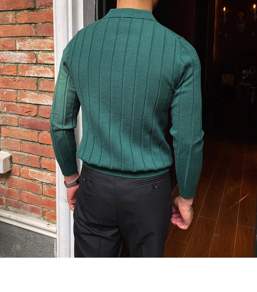 Knitted Sweater Striped Polo Shirt