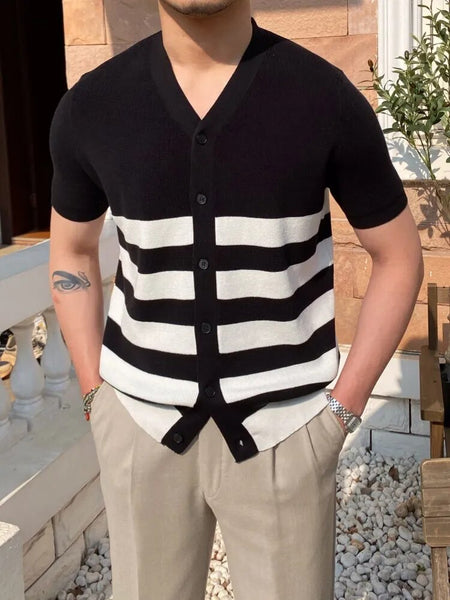 Casual V Neck Single Breasted Knitted T-Shirt