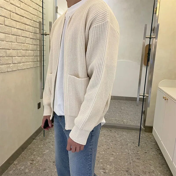 Round Neck Zipper Knitted Outwear