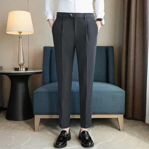 British Style Men High Waist Slim Fit Pants