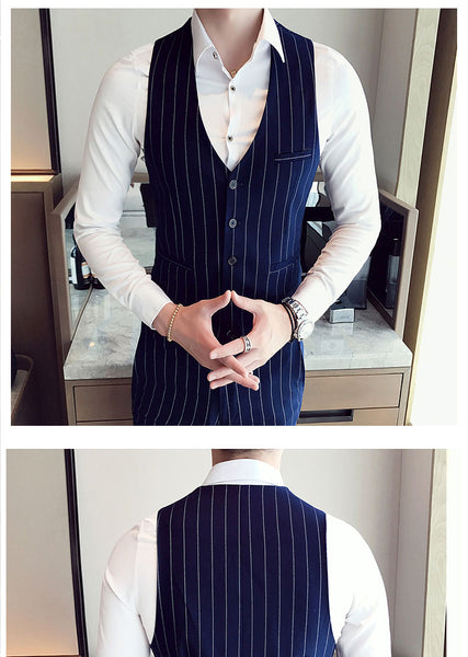 Double Breasted Slim Fit Striped 3 pcs Set